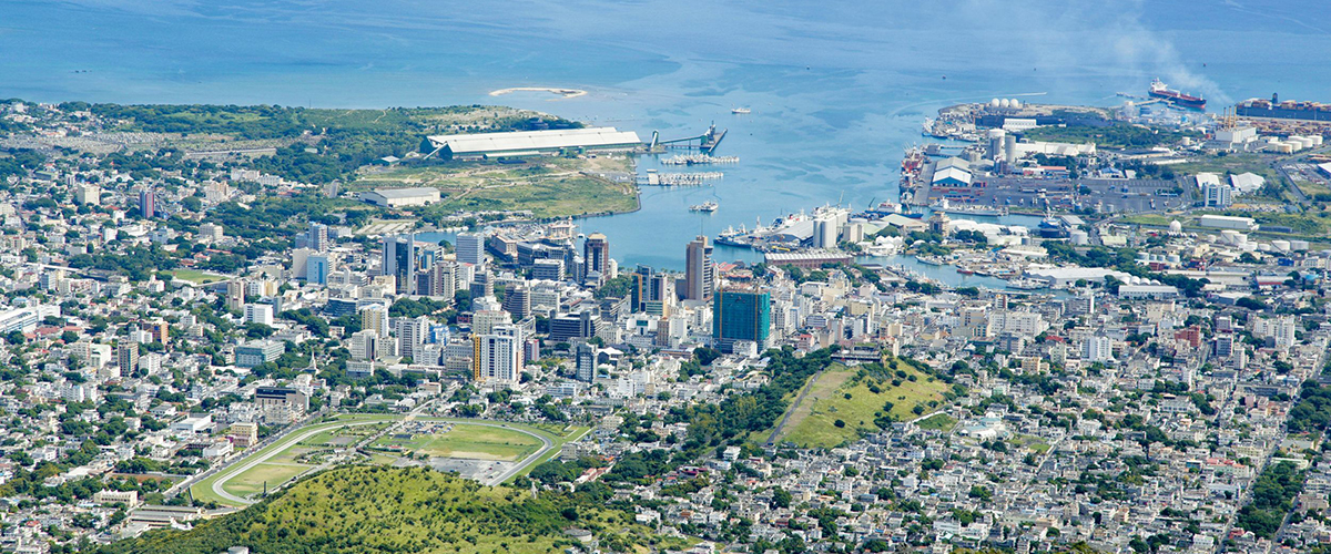 Port Louis neighbourhood and waterfront in Mauritius